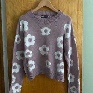 Blush pink floral knit cropped sweater